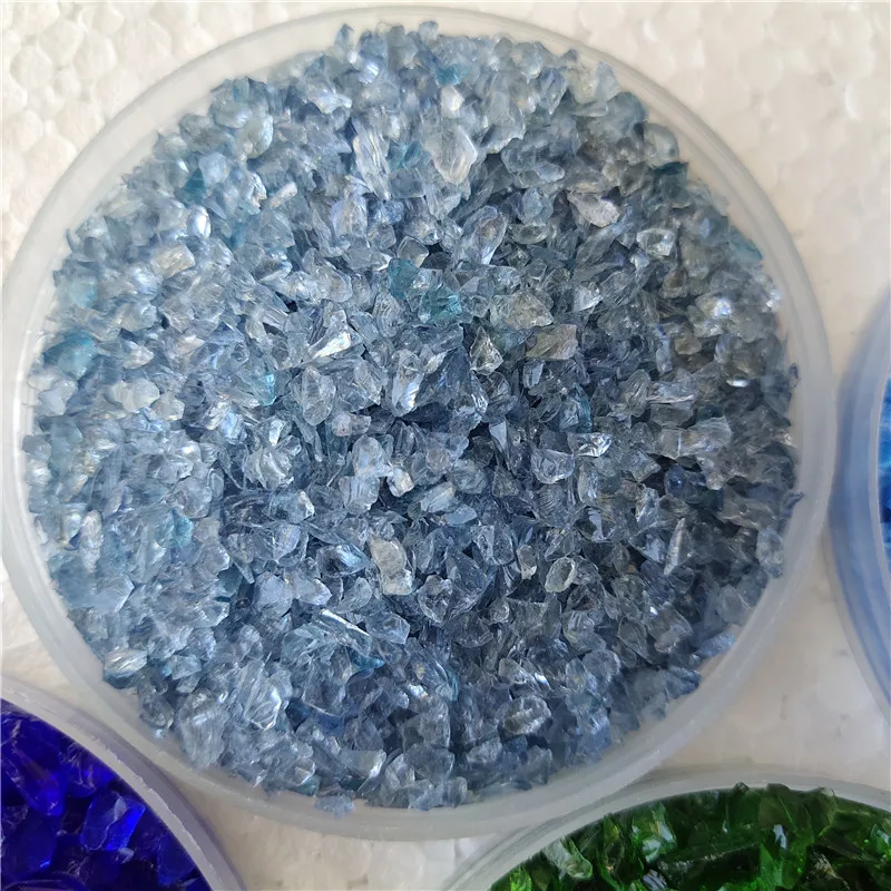 Dark blue crushed glass aggregate for terrazzo aquariums on concrete floors