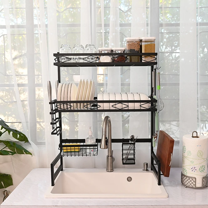 Kitchen Over Sink Organizer Hanging 3 Tier Over The Sink Dish Dryer Rack Drying Drainer Iron Dish Drying Racks