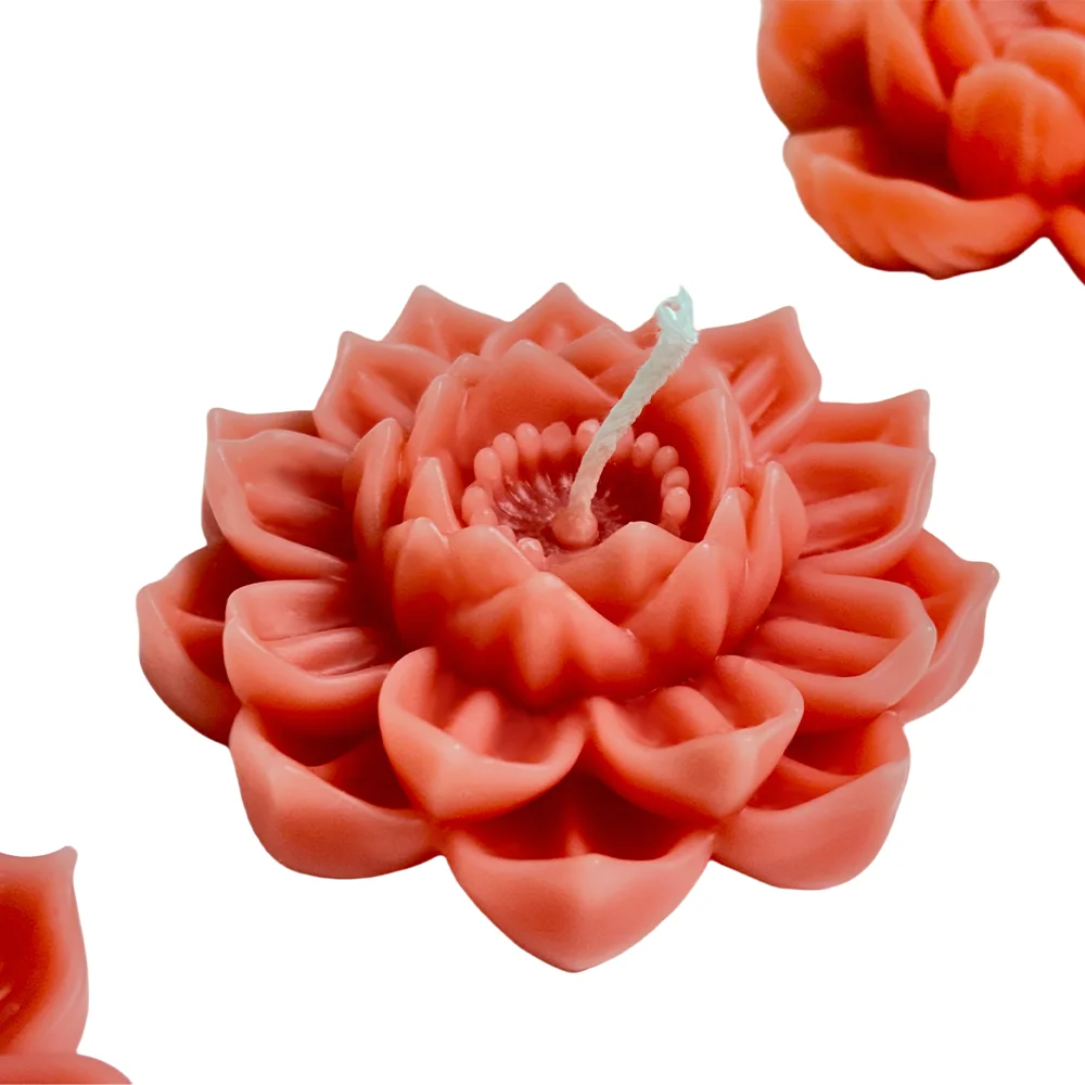 MHC Flower Candle Mold Small Lotus Large Set Tray Tiny Molds for Making Silicone with Wicks Wax Flowers 3d Flower Candle Mold