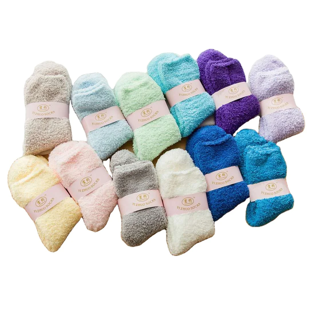 Wholesale women fuzzy fluffy warm socks polyester cosy feather yarn slipper socks