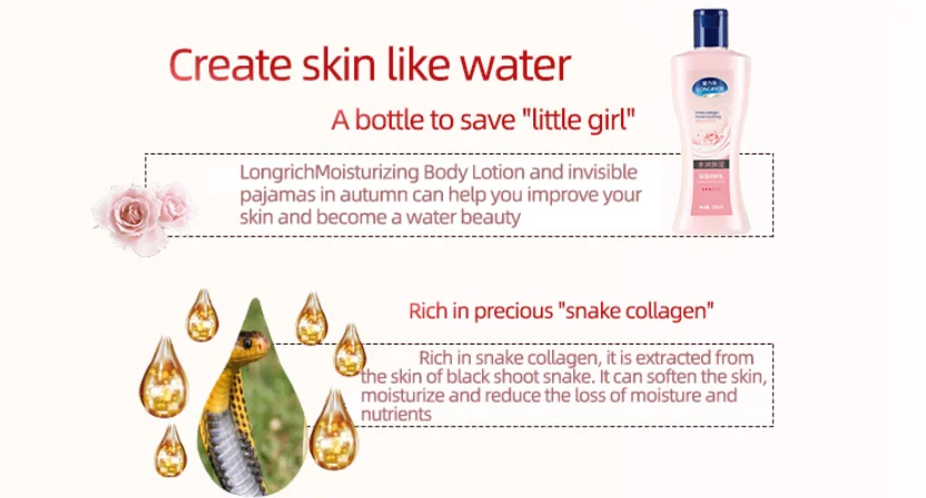 Longrich quickly white nourishing glycerin snake oil rose skin care ingredients lightening whiting moisturizing body lotion
