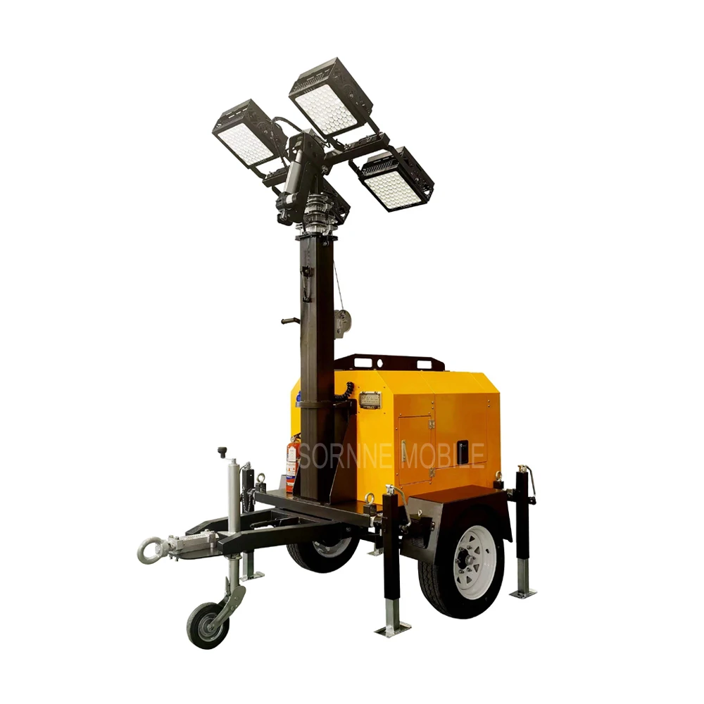 Outdoor 9m rotated manual telescopic mast diesel mobile light tower for construction lighting