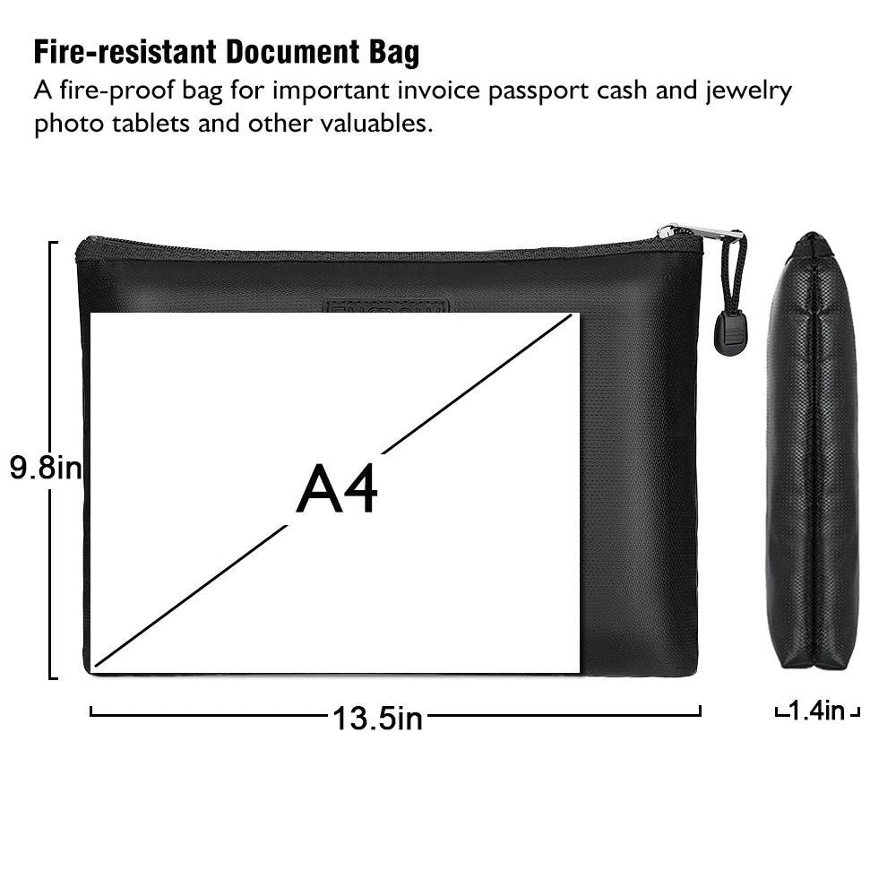 Fireproof Waterproof File Document Bag Two Pockets Two Zippers 2020 Hot Selling Women Man Money Coin Safe Bag