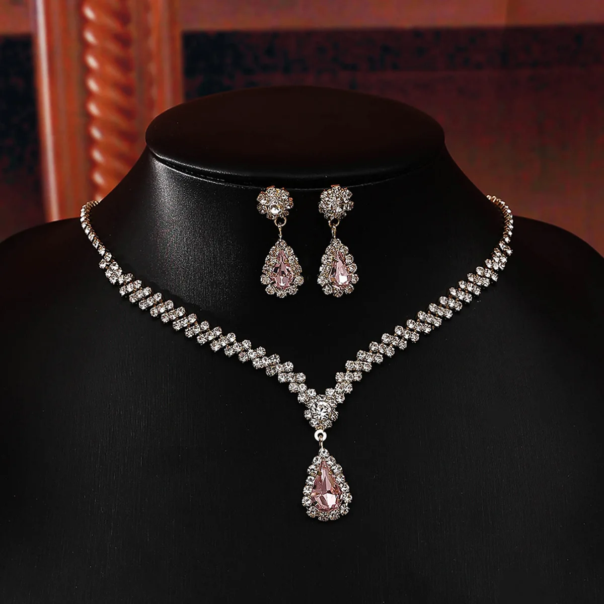 Fashion Women Necklace Earrings Set Rhinestone Wedding Bridal Lady Dangle Earring Necklaces Jewellery Accessories