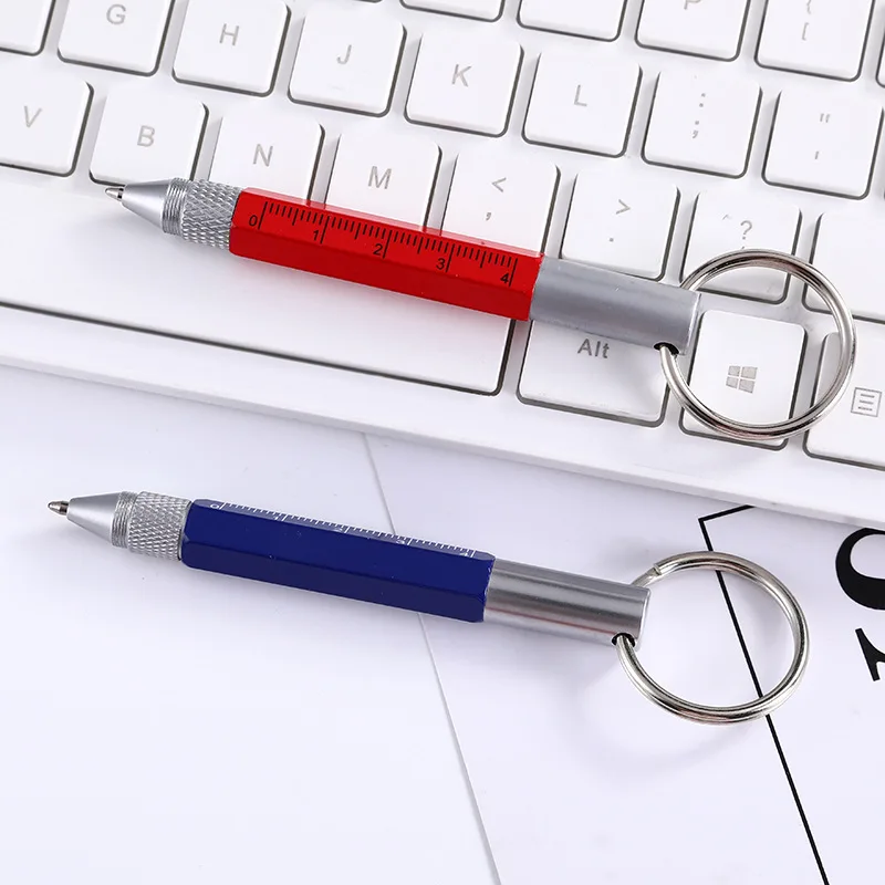 Promotional Cheapest Aluminum Metal 6In1 Multi Function Ballpoint Stylus Pen Screwdriver Keychain Ruler