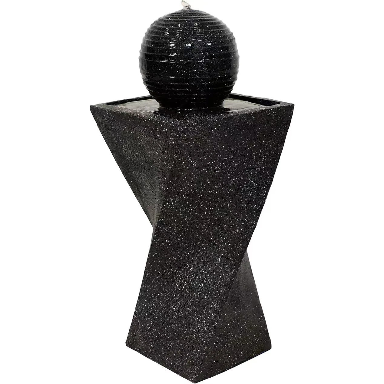 Sunnydaze Black Ball 32-Inch Solar Fountain with Solar Battery Backup and LED Light - Submersible Pump - Resin and Fiberglass