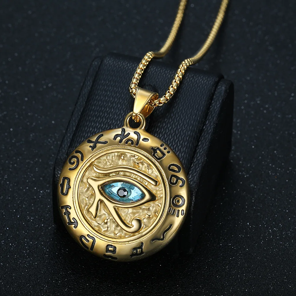 Ancient Egyptian 18K Gold Plated Silver Stainless Steel The Eye Of Horus Jewelry Necklace Medallion Charm Pendant