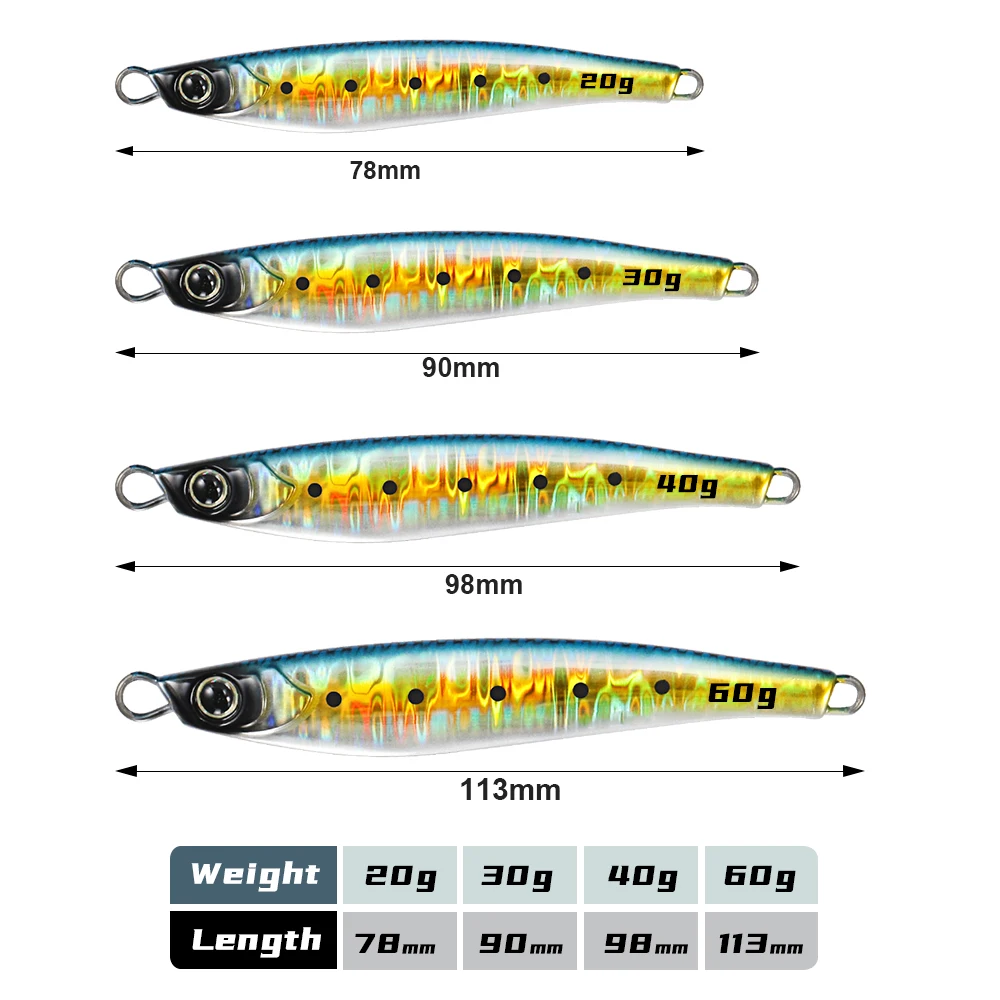 Jigging Pro 20g 30g 40g 60g Super Hard High Quality Material Sea Fishing Long Casting Metal Jig Lures  For Saltwater