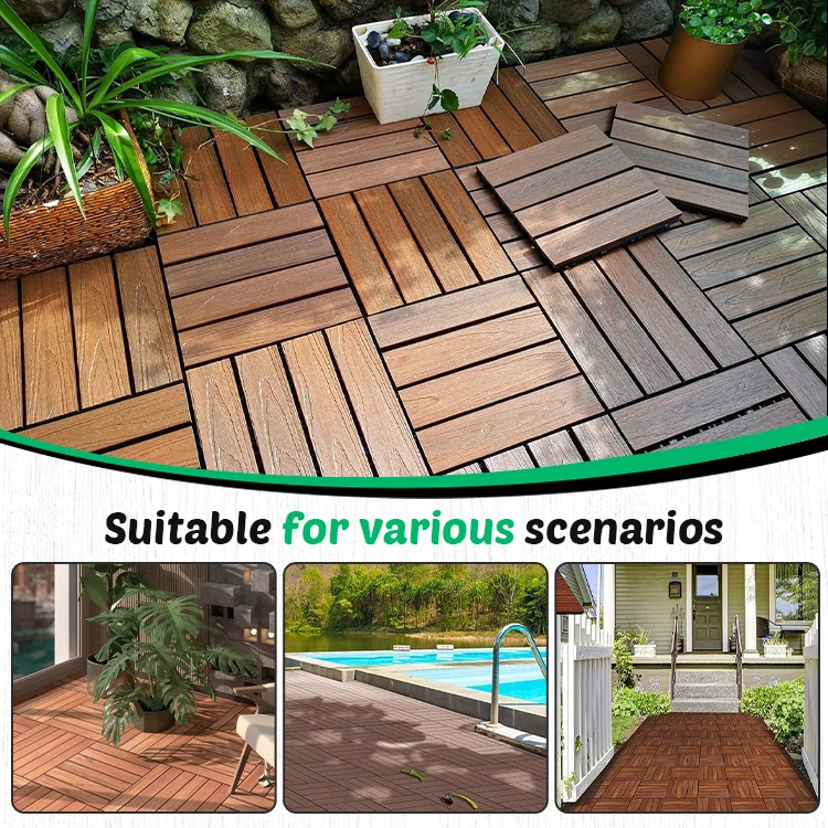 Custom Interlock Wpc outdoor Decking 3D embossing wood grain Composite decking tiles board Wood Plastic texture Flooring