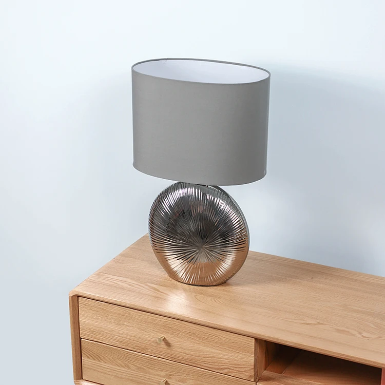 Bulk wholesale indoor lighting ceramic base bedroom desk grey porcelain lamps with cloth lampshade