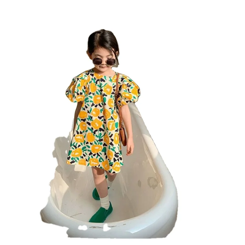 2021 Summer New Arrival Girls Fashion Floral Dress Kids Korean Design Dresses  Girl Clothes