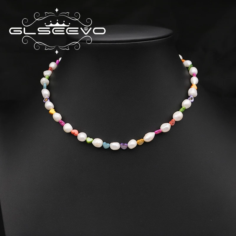 New Kawaii Colorful Artificial Stone Love Charm Necklace  Freshwater Pearl Girls 2022 Fashion Necklace Fine Jewelry