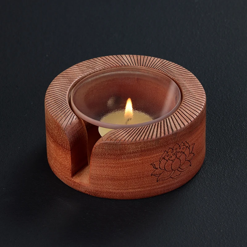 Red sandalwood tea warmer candle holder, Zen Japanese-style heated tea stove, thermos tea warmer.