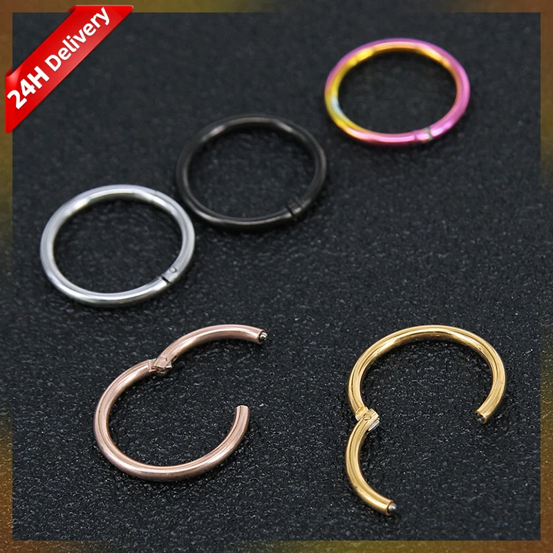 HOVANCI Fashion Silver Gold Black Plated 316L Stainless Steel Fitting Hinged Segment Ring Thin Nose Hoop Ring with Small Open