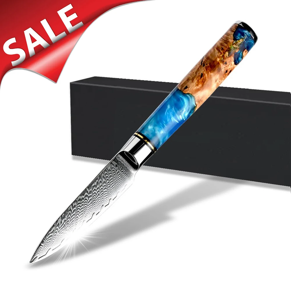 Custom Logo 3 inch professional vg10 damascus paring knife kitchen peeling knife With Logo Gift Box