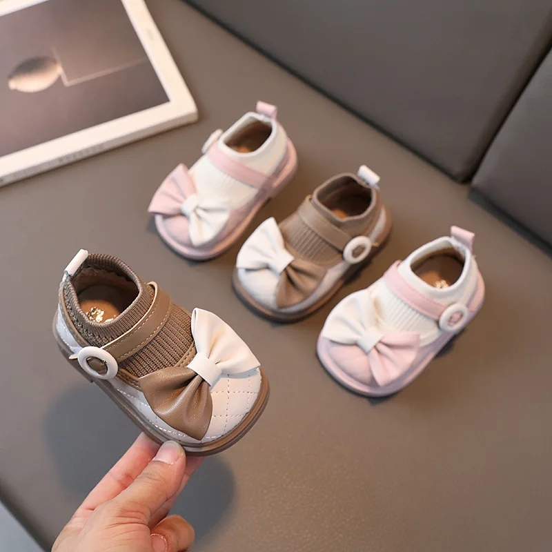 Fashion new baby flying woven bow princess shoes young girls light elegant small leather shoes soft soles non-slip baby shoes