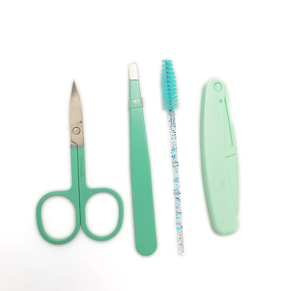 Wholesale Eyebrow Razor Lashes Brush Eyebrow Tweezers Scissors 4 PCS Eyebrow Trimming Kit