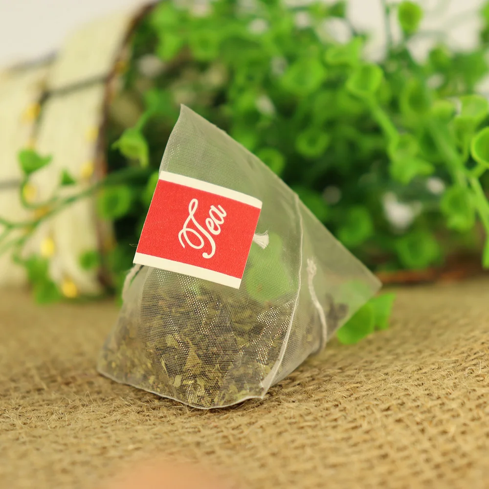 Heat Sealing Nylon Pyramid Tea Filter Bags Handle Disposable Tea Bags For Loose Tea