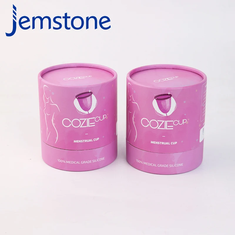 Customized Size Pink Cylinder Tube Silicone Menstrual Cup round Cardboard Packaging for Period Product Gift Box