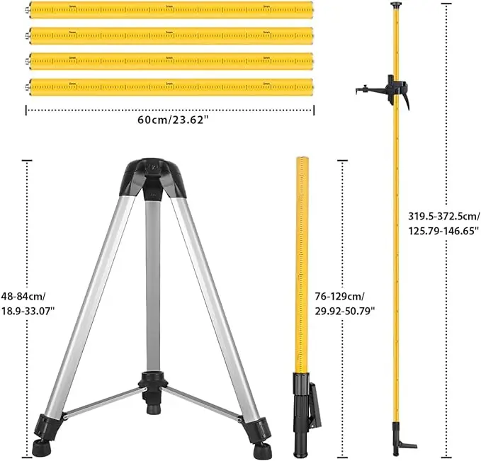 Telescoping Pole with Adjustable Laser Level Tripod, 1/4-Inch by 20-Inch Laser Pole Mount for Rotating Laser Levels