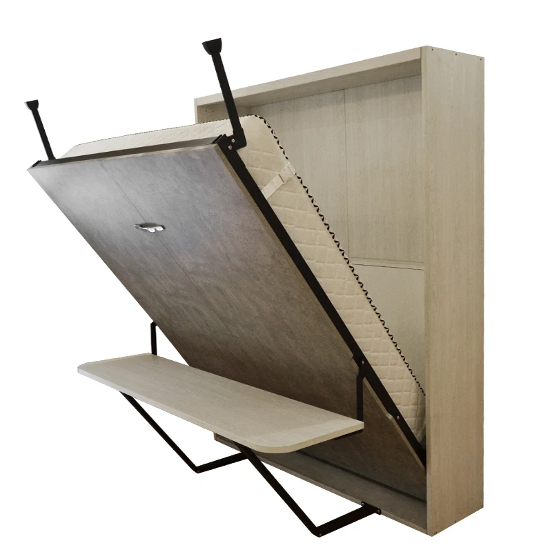 Smart electric bedroom furniture hides vertically folding wall-mounted cabinetry folding bed mechanism/kit with desk