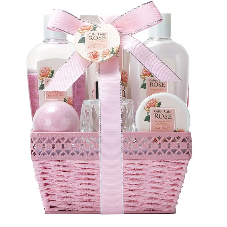 Rose petal shower gel bath gift set OEM ODM plant customized wholesale rose body milk bath salt exquisite packaging