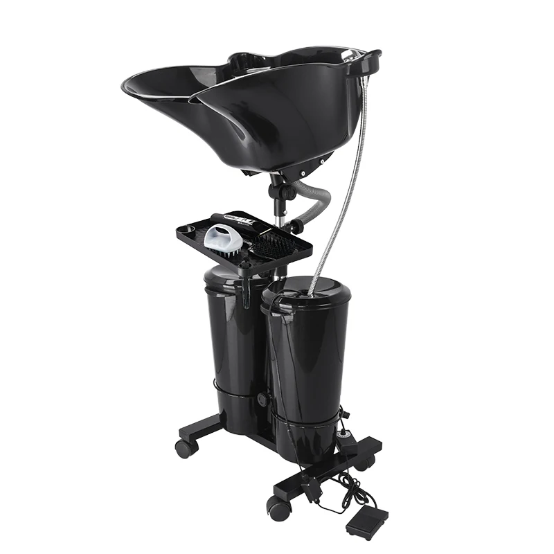 Adjustable portable shampoo bowl with electric pump shampoo station 2 buckets, drain, high pressure sprayer foot switch and tray