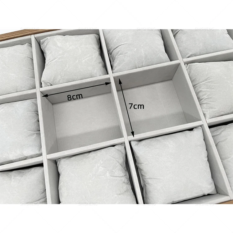 SHI SHENG High Quality Black Walnut Wood 12 Grids Watch Tray With Pillow for Jewelry Tray Bracelet Bangle Watch Display Holder