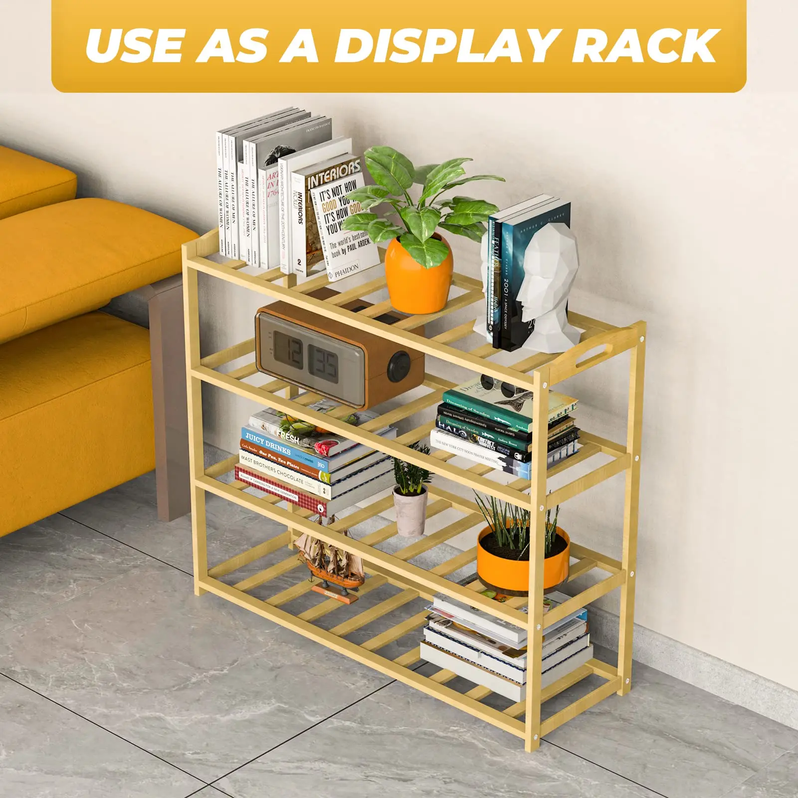 Hot sale home storage products  bamboo 4-Tier furniture  shoe racks cabinet shoe display rack