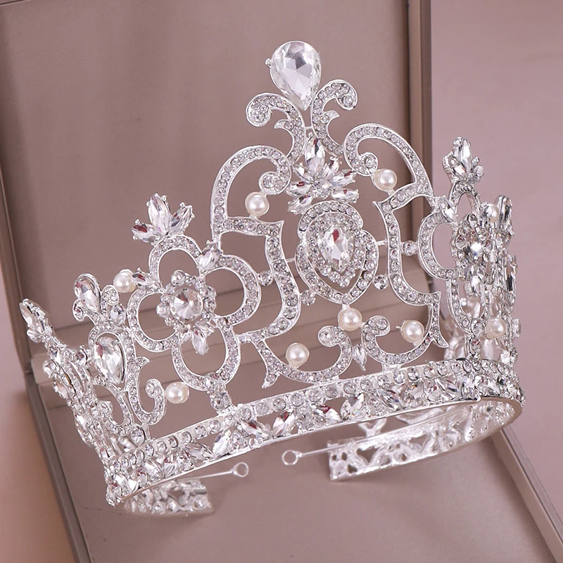 Jumbo Hollow Out Silver Alloy Diadem For Queens Metal Coronas Y Tiaras Beauty Pageant Crown Large Bride Hair Accessories Wedding