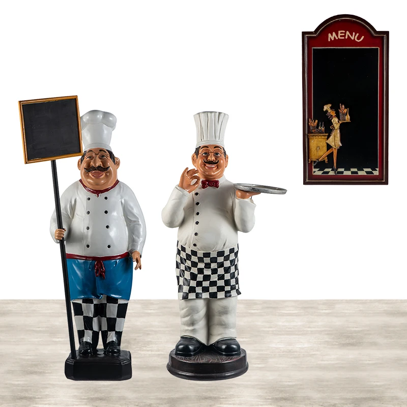 160cm Life Size Chef Statue with Chalkboard Resin Chef Menu Board for Restaurant Large Resin Statue