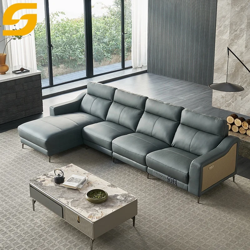 Modern Electric Recliner Genuine Leather 3 Seater Chaise Sofa Set Incliner Living Room Furniture Reclining Sofas For Home Luxury