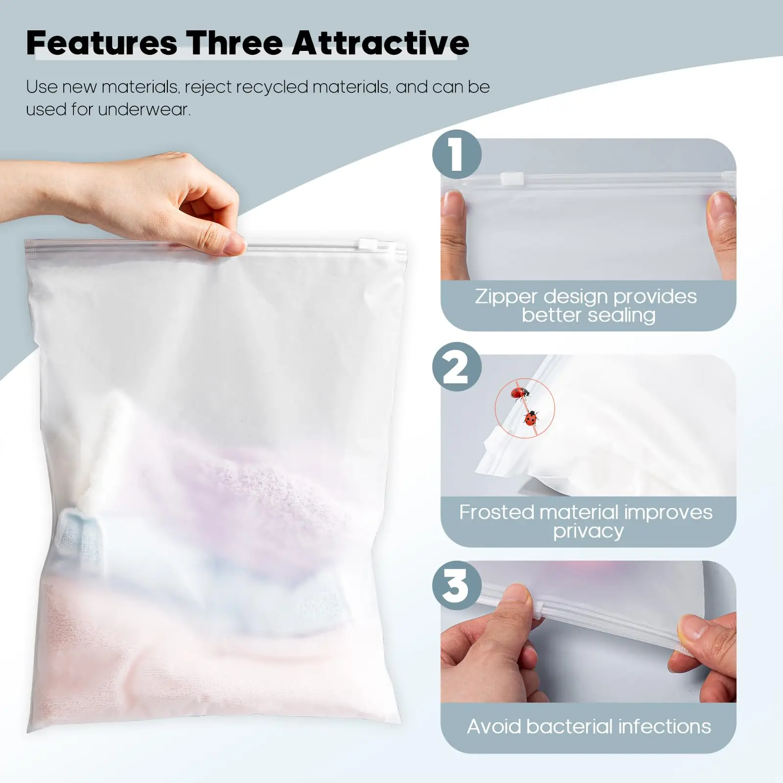 Customized Label Logo Square Transparent Reusable Slider Zipper Clothing T-Shirt Packaging Frosted Plastic Ziplock Bag