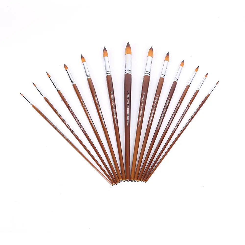 Wholesale Nylon Hair Wood Handle Painting Brush Round Flat Tip Artist Paint Brushes