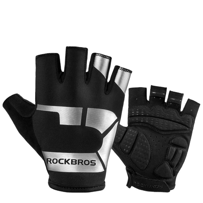 Велосипедные перчатки ROCKBROS Нескользящие амортизирующие дышащие удобные с принтом на полпальца для занятий спортом открытом