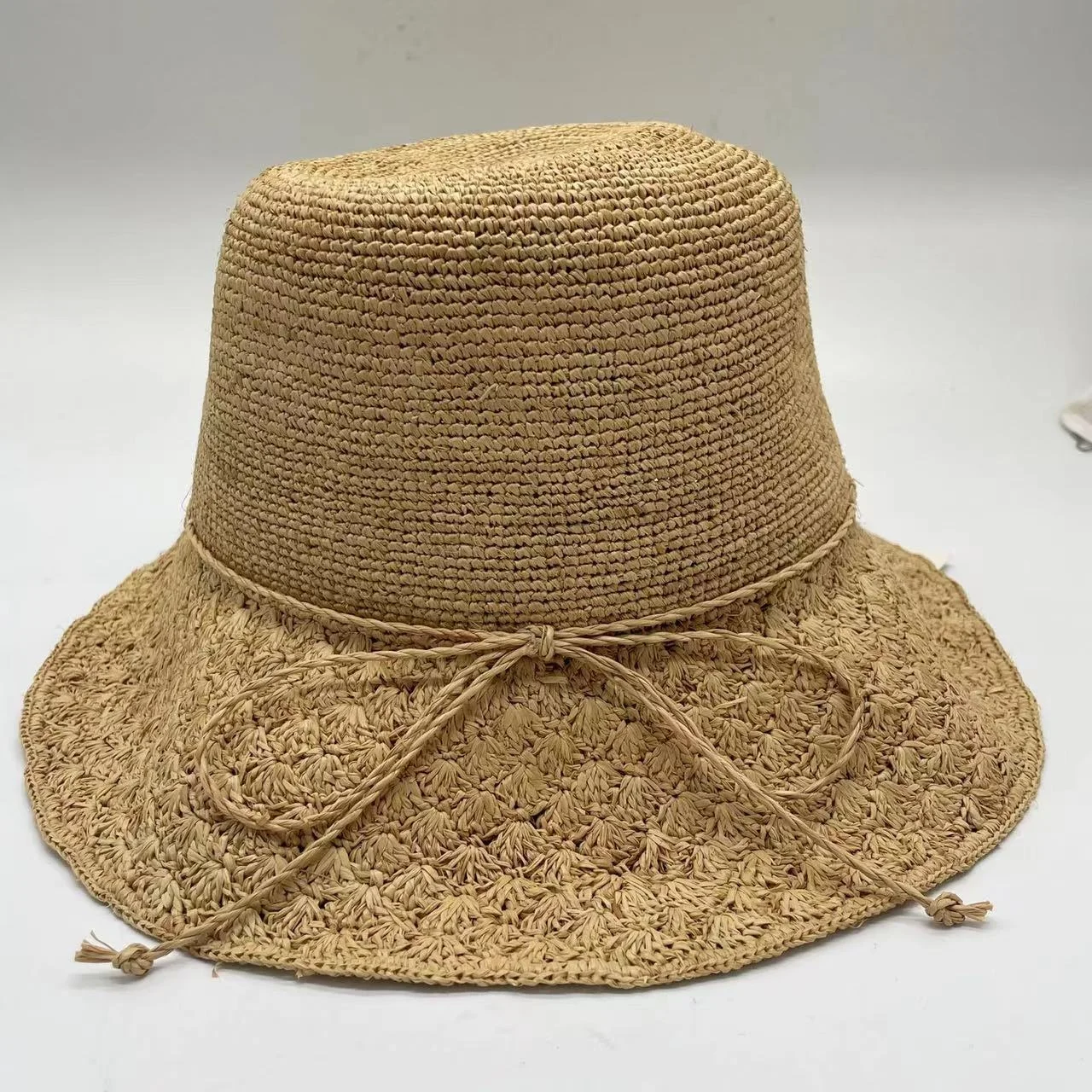 Factory Directly Supply Customized Adult Fashion Casual Crochet Panama Lafite Curled-edged Straw Hat