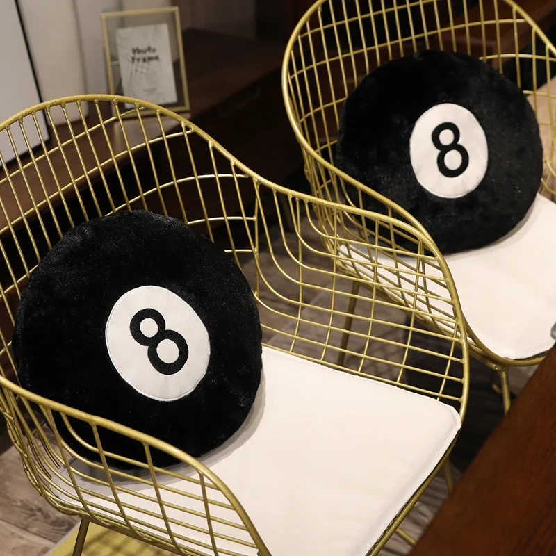Plush 8 Black Round Cushion Pillow Applique Embroidery Round Ball billiards Throw Pillow for Couch POOL EIGHT BALL