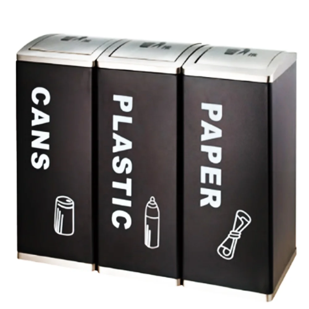 O-Cleaning Commercial 3-Compartment Stainless Steel Sorting Trash Can Recycle Garbage Waste Bin For Airport/Mall/School/Hospital