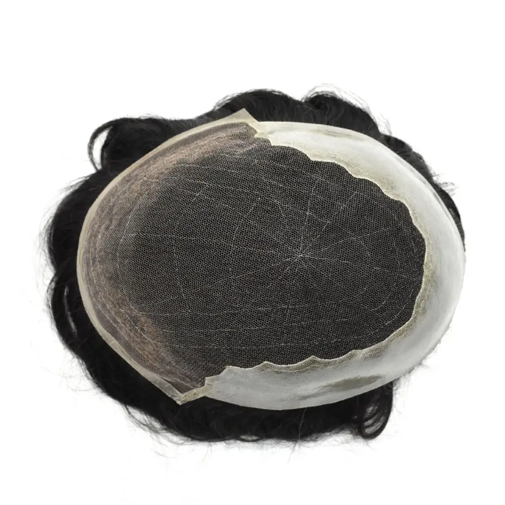 Wholesale Toupee Mens Hairpiece Q6 Base French Lace #1B Color Indian Human Remy Hair Replacement System For Men