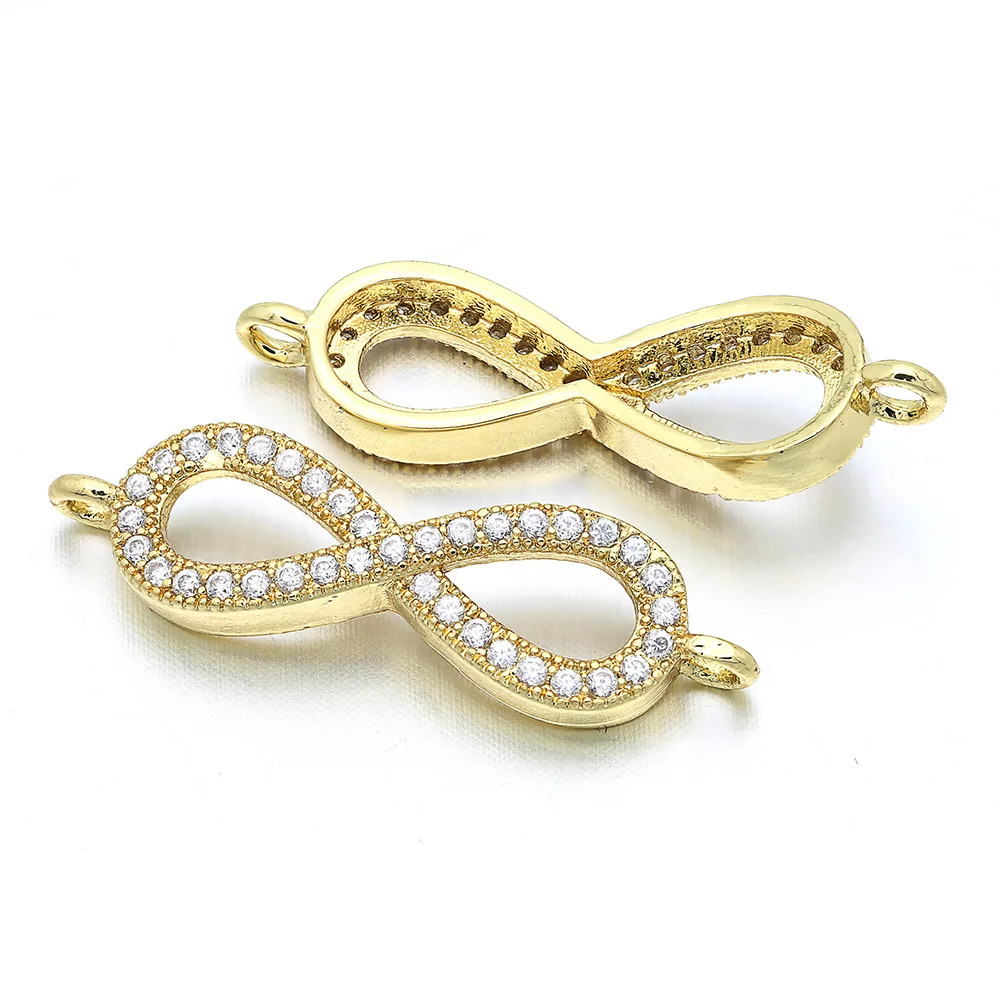 Wholesale CZ Micro Pave Brass Knot Infinite Sign Connector Charms Gold Silver Charm Fit for DIY Jewelry Bracelet Making