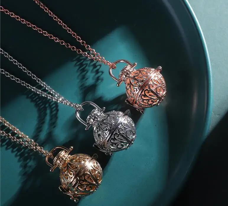New designs copper essential oil locket aromatherapy diffuser necklace with lava stone beads