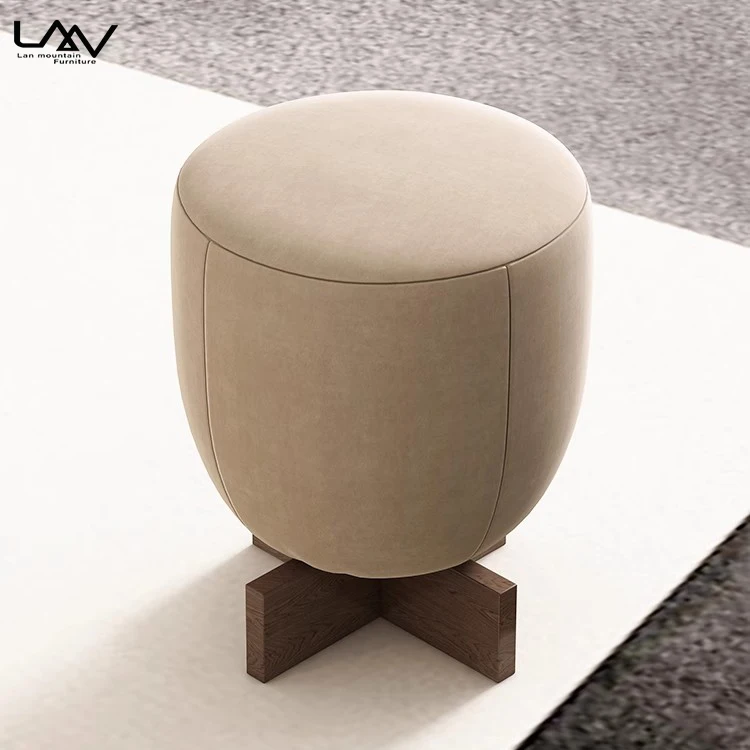 Nordic Design Bedroom Living Room Dressing Stool Furniture Fabric Wooden Frame Hotel Villa Apartment Sofa Corner Round Ottoman