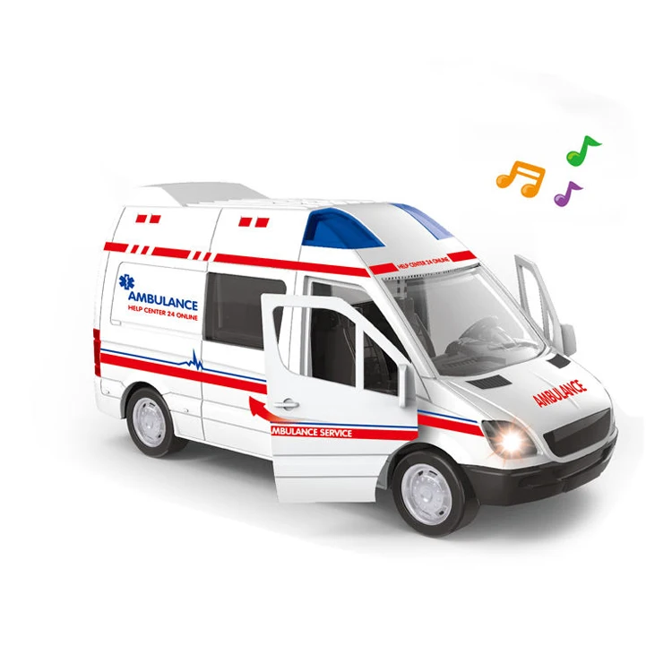Open Door Alloy Pull Back Ambulance Diecast Car with Sound Light Toy Vehicles