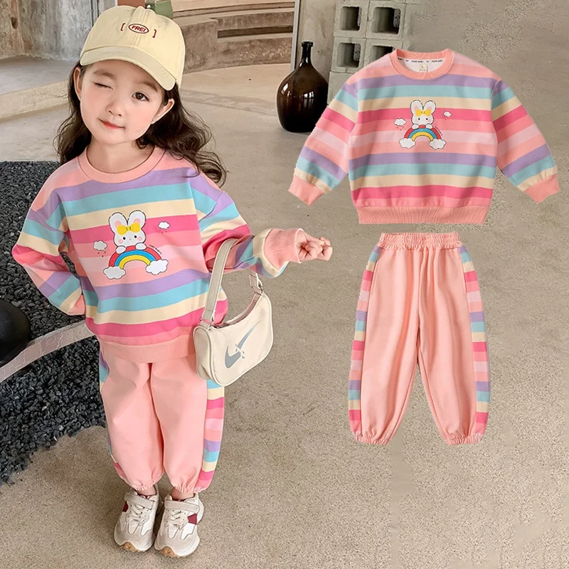 Girls Clothing Sets Rainbow Kids Track Suits Cartoon Sweatsuit Fall Winter Sweatshirt Jogger Pants Children Clothes