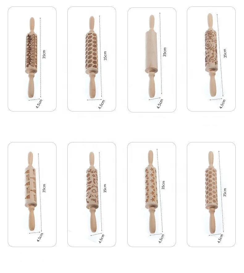 custom pattern non-stick cake bamboo wooden fondant decorative textured embossing rolling pin