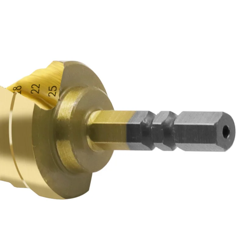 6-25mm HSS Titanium Coated Spiral Groove Step Drill Bit Power Tools Metal Wood Hole Cutter Hex Step Cone Drill Bit