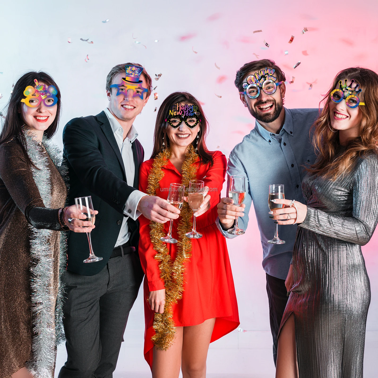UMISS 12pcs Colorful fireworks themed New Year party decorations 2025 New Year paper glasses