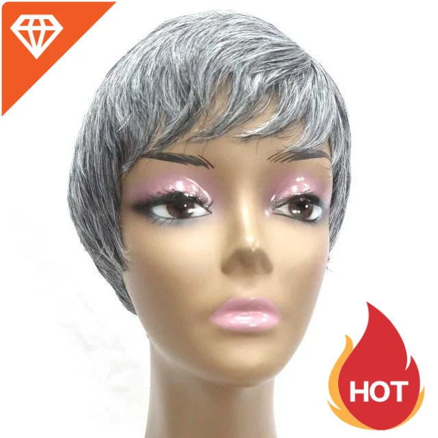 Novelties Hot Sale 10A Brazilian Synthetic Perruque Natural Gray Grey Color Hair Short Bob Pixie Cut Human Hair Wigs