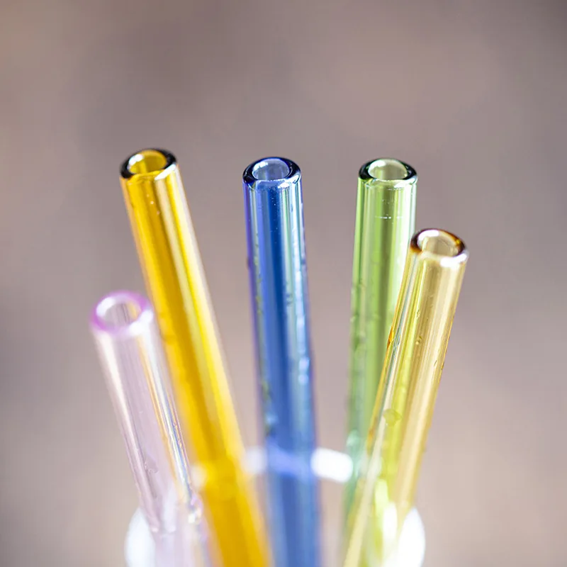 200x8mm Reusable Glass Straws Eco Borosilicate Clear Colorful Glass Straws for Cocktail Juice