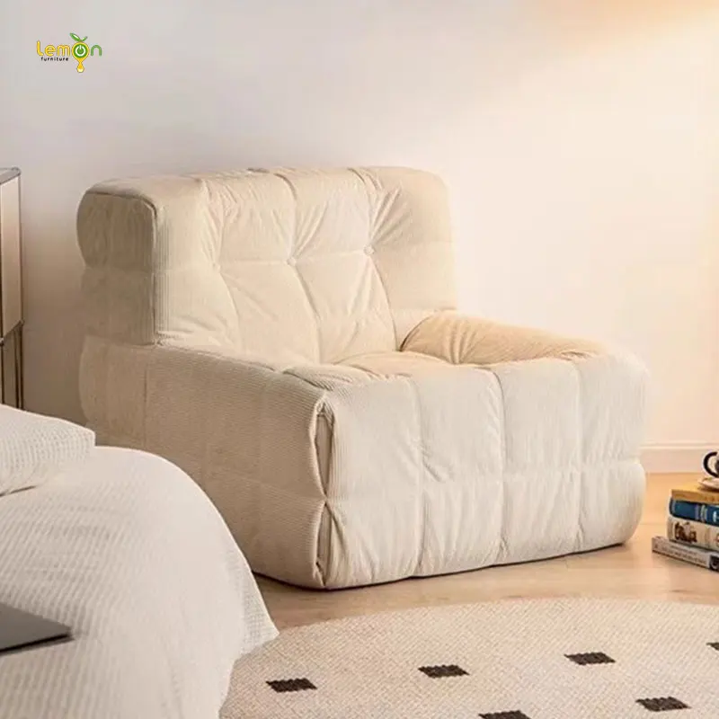 Home living room waffle compression sofa internet celebrity lazy caterpillar bedroom leisure square cream single recliner